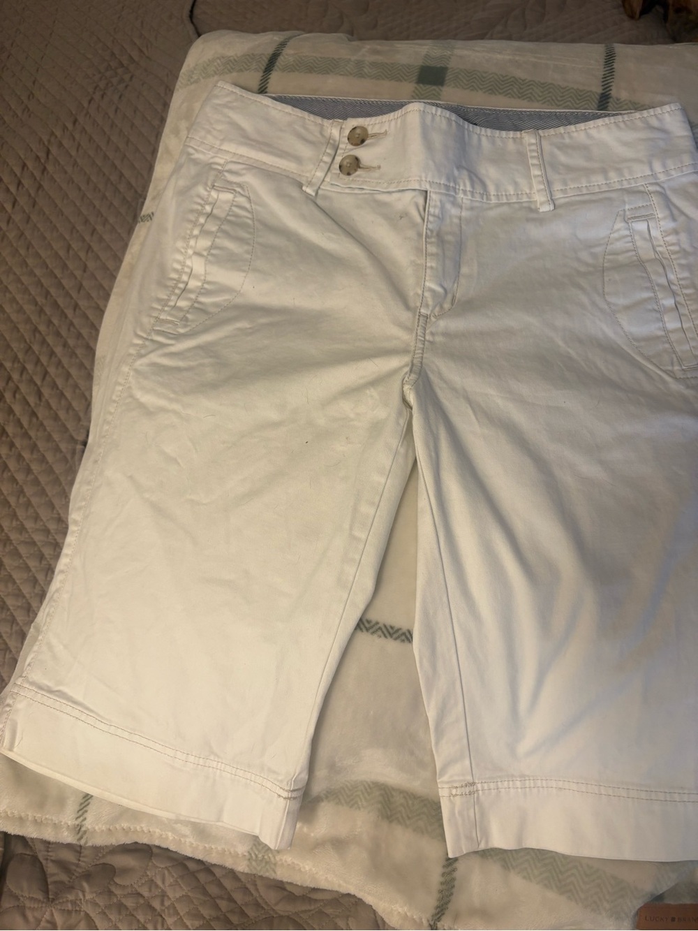 Eddie Bauer White Bermuda Shorts with Double-Button Waist